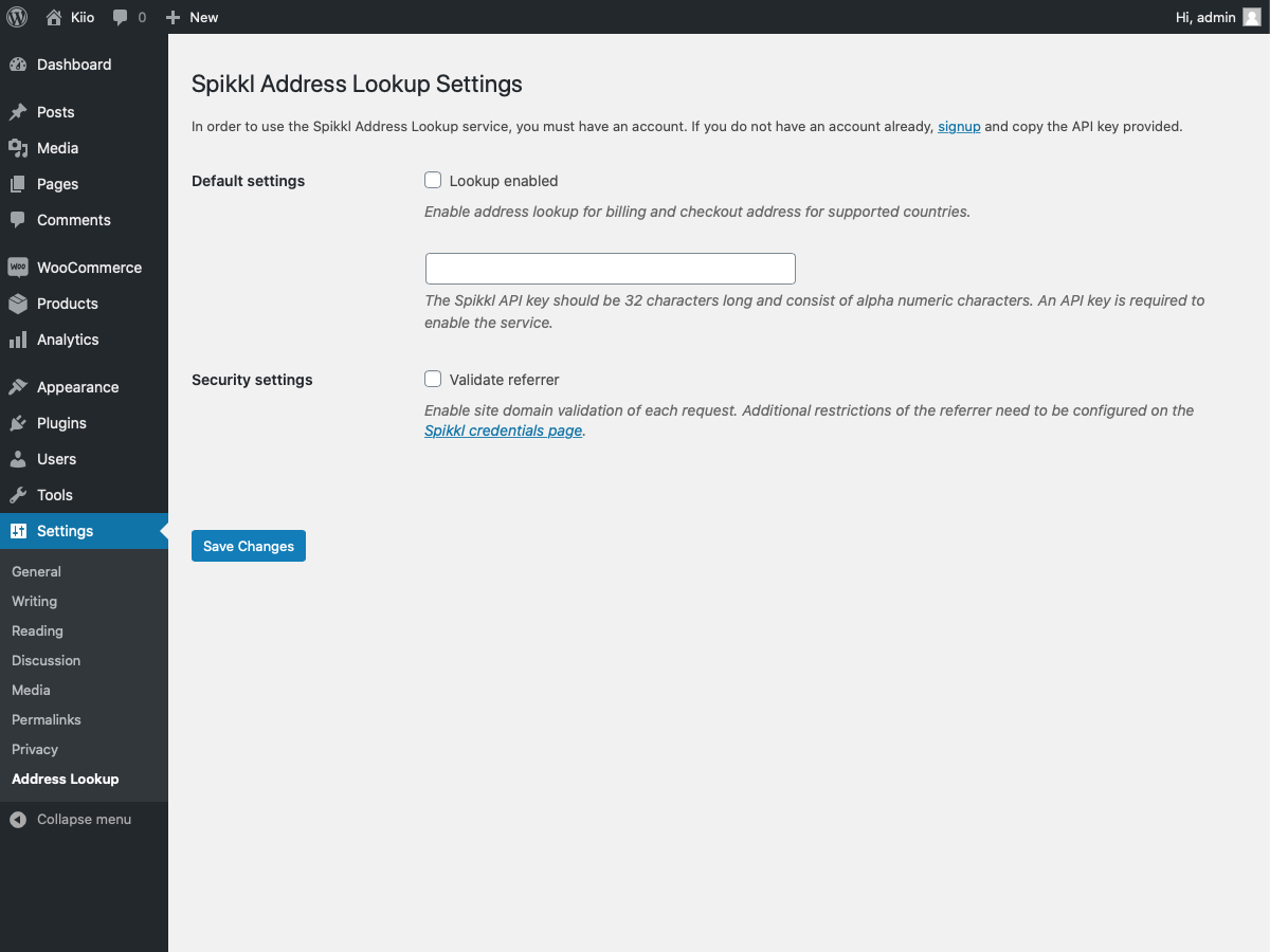 Screenshot Spikkl Woocommerce plugin